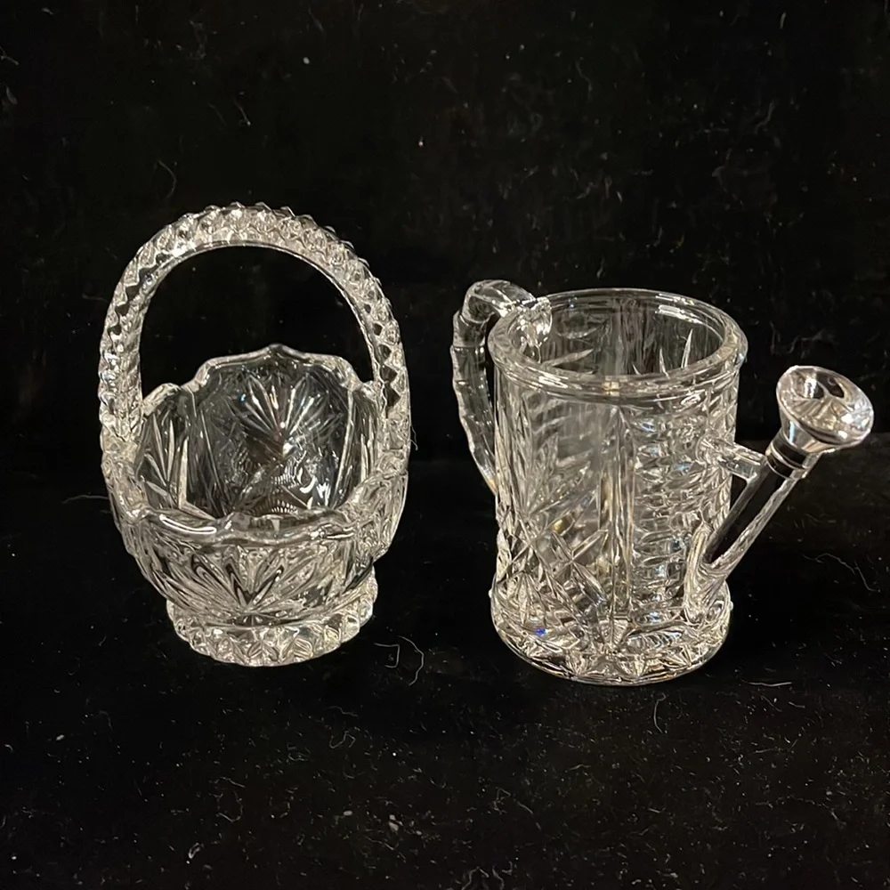 Lead Crystal Flower Basket and Watering Can-Beautiful Design